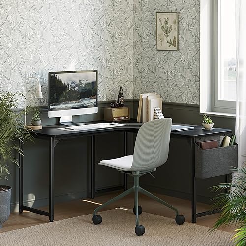 Miniatura 7 de CubiCubi Escritorio en forma de L, escritorio de esquina de 47.2 x 47.2 pulgadas con bolsa de almacenamiento lateral, escritorio para juegos en