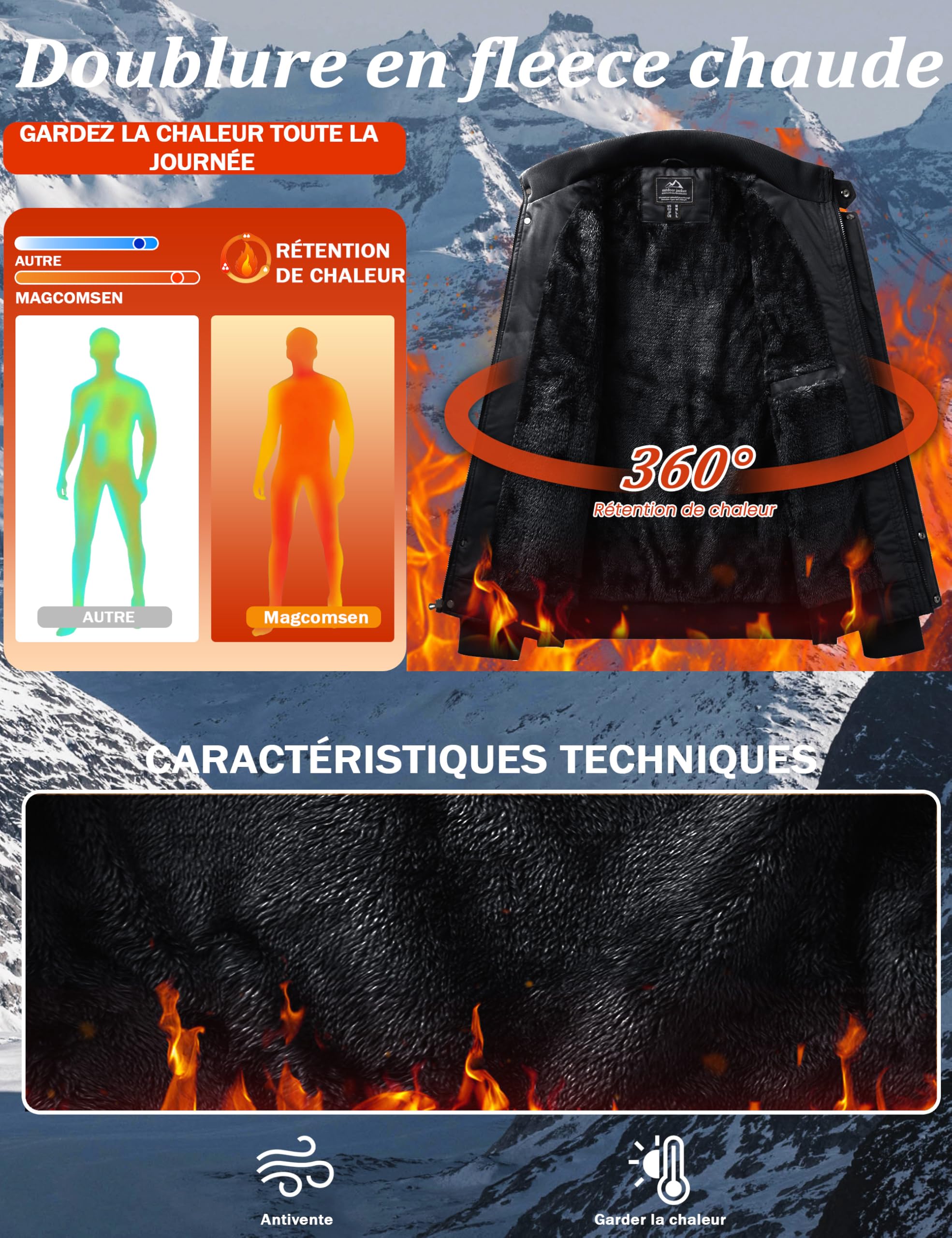 MAGCOMSEN Veste d'hiver chaude en polaire pour homme avec poches multiples coupe vent pour homme veste militaire homme