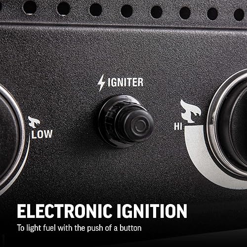 Miniatura 6 de Char-Griller Plancha plana de gas propano de 2 quemadores con parte superior de plancha de acero, protectores contra el viento y tapa extraíble, 520