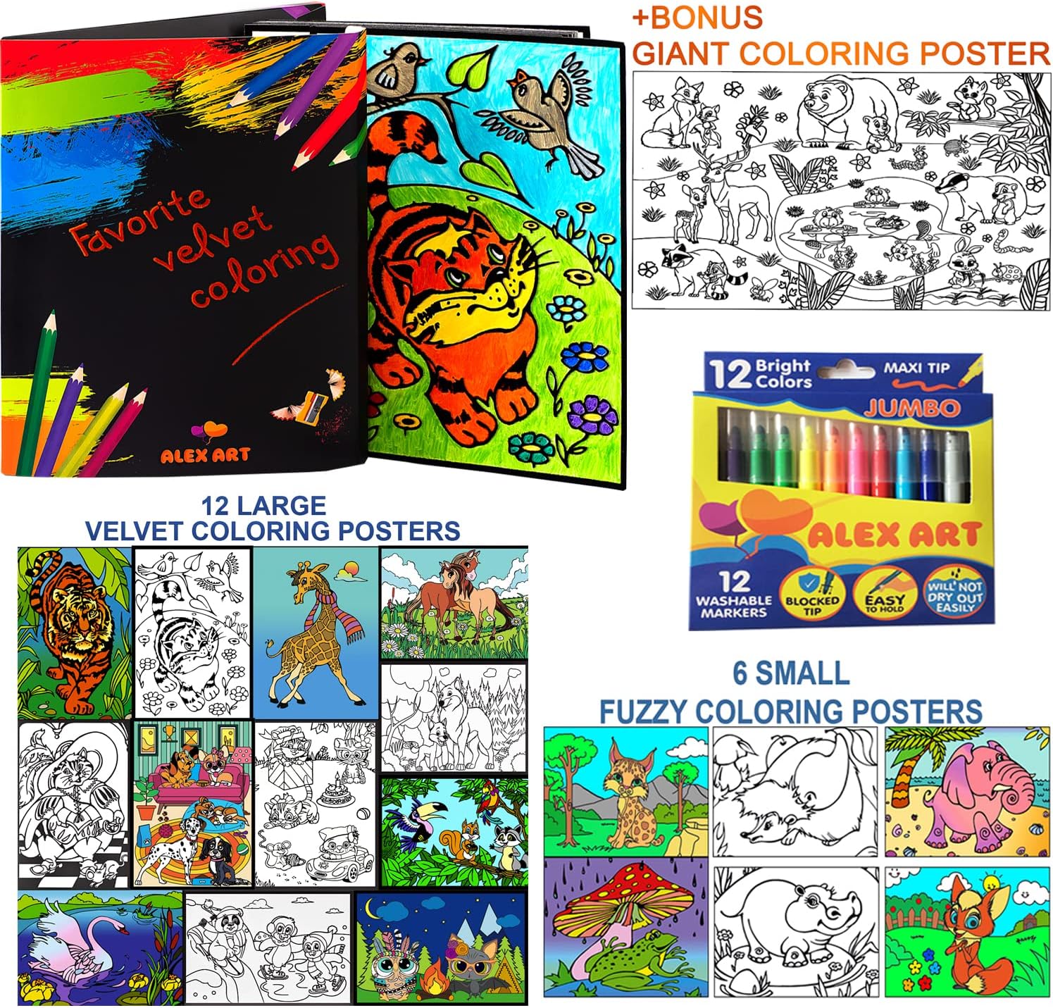 Amazon.com: Fuzzy Velvet Coloring Posters Kit with Markers (33-Piece ...