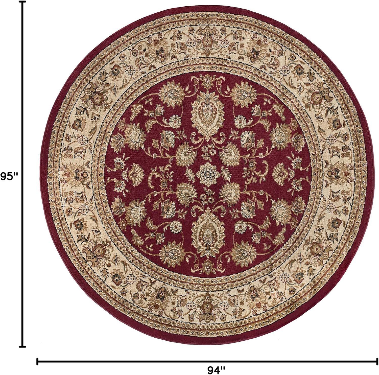 Gabrielle Traditional Oriental Red Round Area Rug, 8' Round