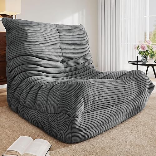 YITAHOME Bean Bag Chairs for Adults, Giant Lazy Floor Sofa with Memory Foam, Comfy Cordury Fireside Chair Beanbags for Living Room Apartment Dorm Office, Grey