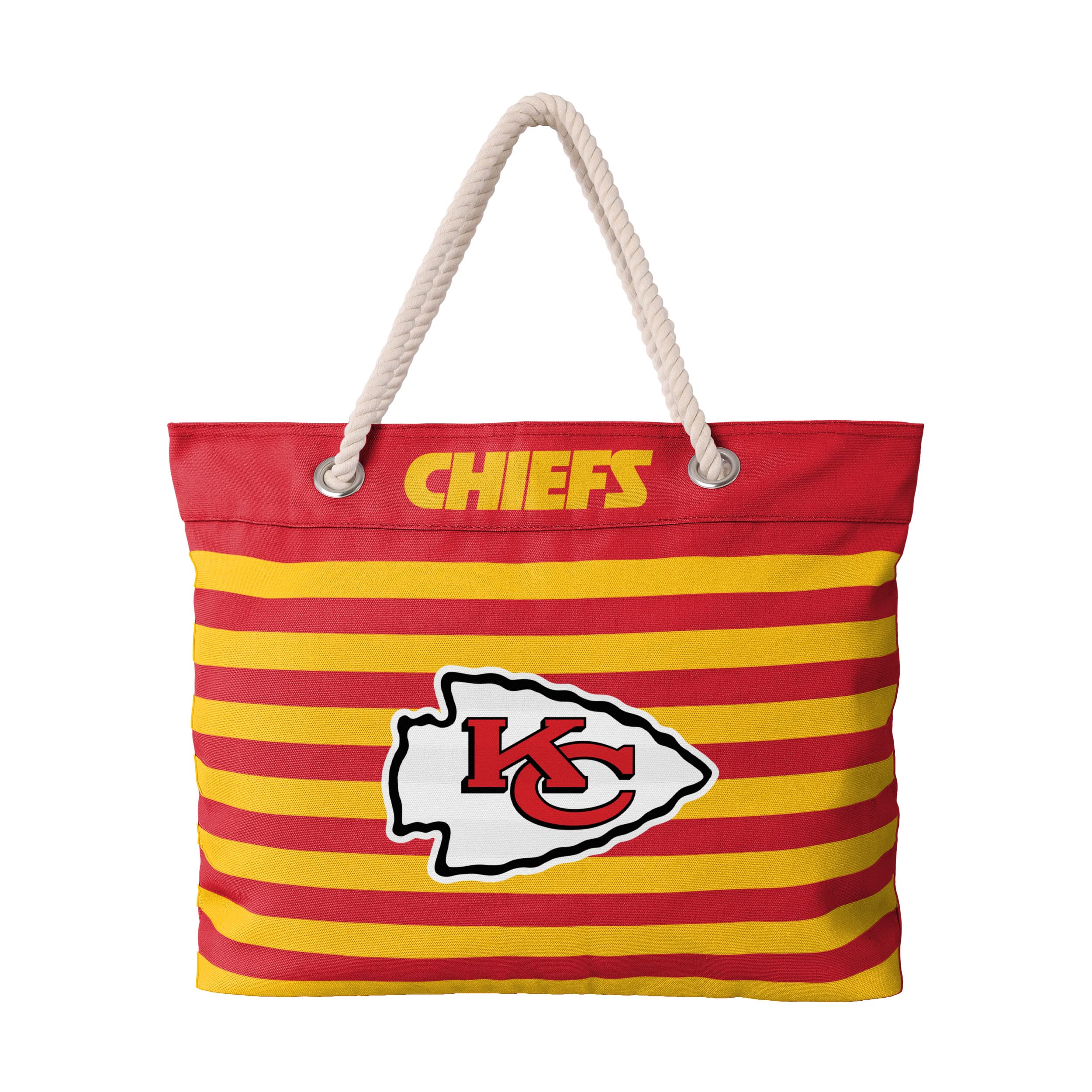 Photo 1 of FOCO NFL Team Logo Nautical Stripe Tote Beach Bag Kansas City Chiefs One Size Team Color