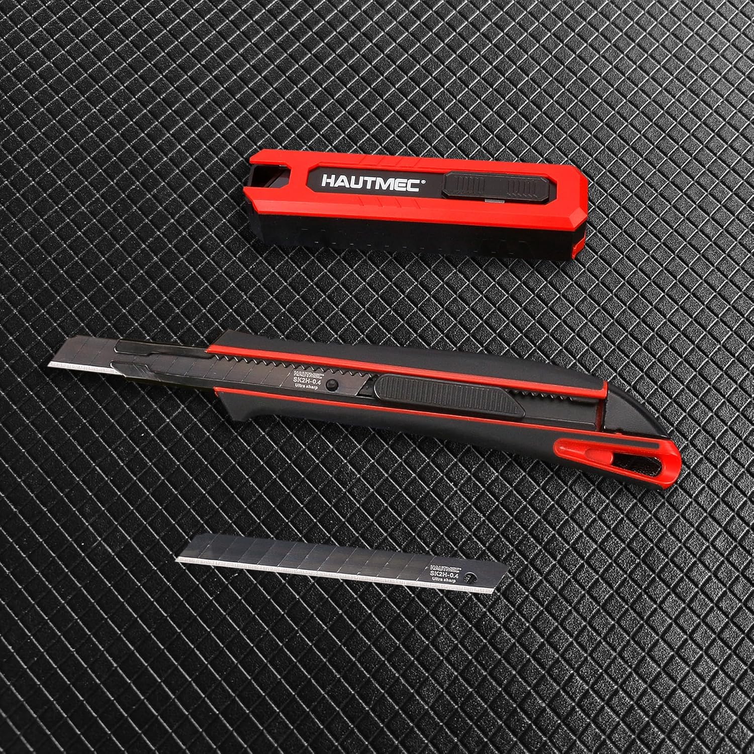 HAUTMEC 10PC 9mm Industrial Utility Knife Blades, SK2H Steel Box Cutter Replacement Rustproof Blades - for Warehouse/DIY/Light Maintenance Bottom Snap-Off & Recycling Box 25007