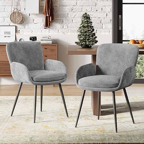 Miniatura 23 de VKNOW Juego de 2 sillas de comedor modernas, sillas de comedor tapizadas con reposabrazos, sillas de cocina con respaldo ergonómico curvado para