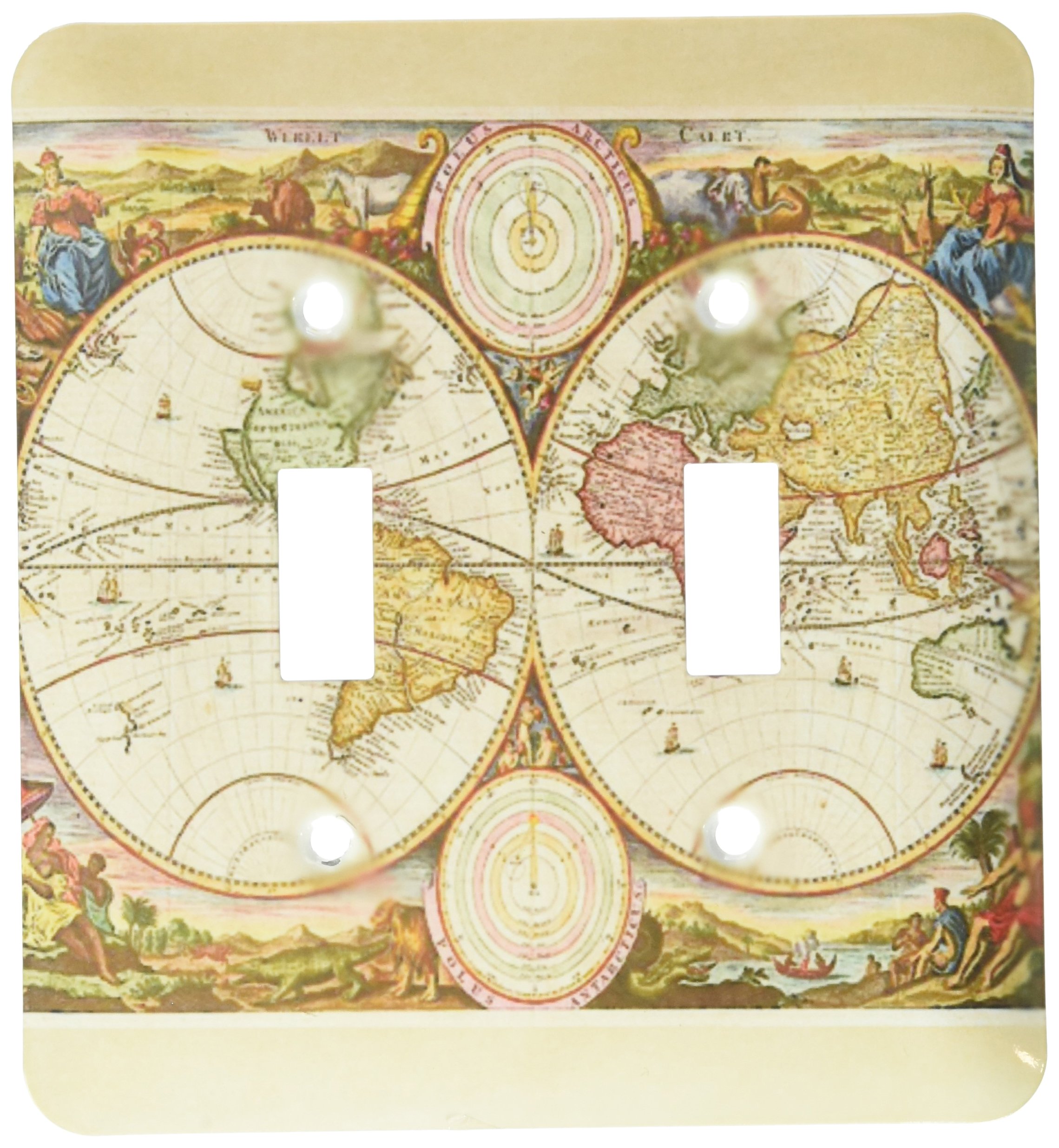Carte de 2 hémisphères couvercle d'interrupteur de lumière vintage modèle 3dRose lsp_171749_2