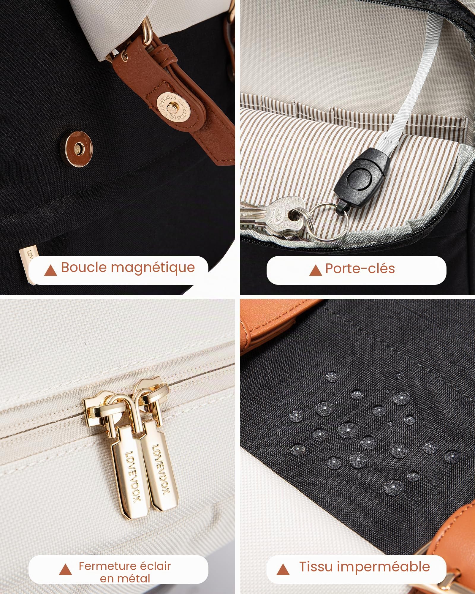 LOVEVOOK Sac à Dos College 17.3 Pouces Antivol Ordi Pc, Renforcé pour Voyage, Leger Loisir, Beige Noir