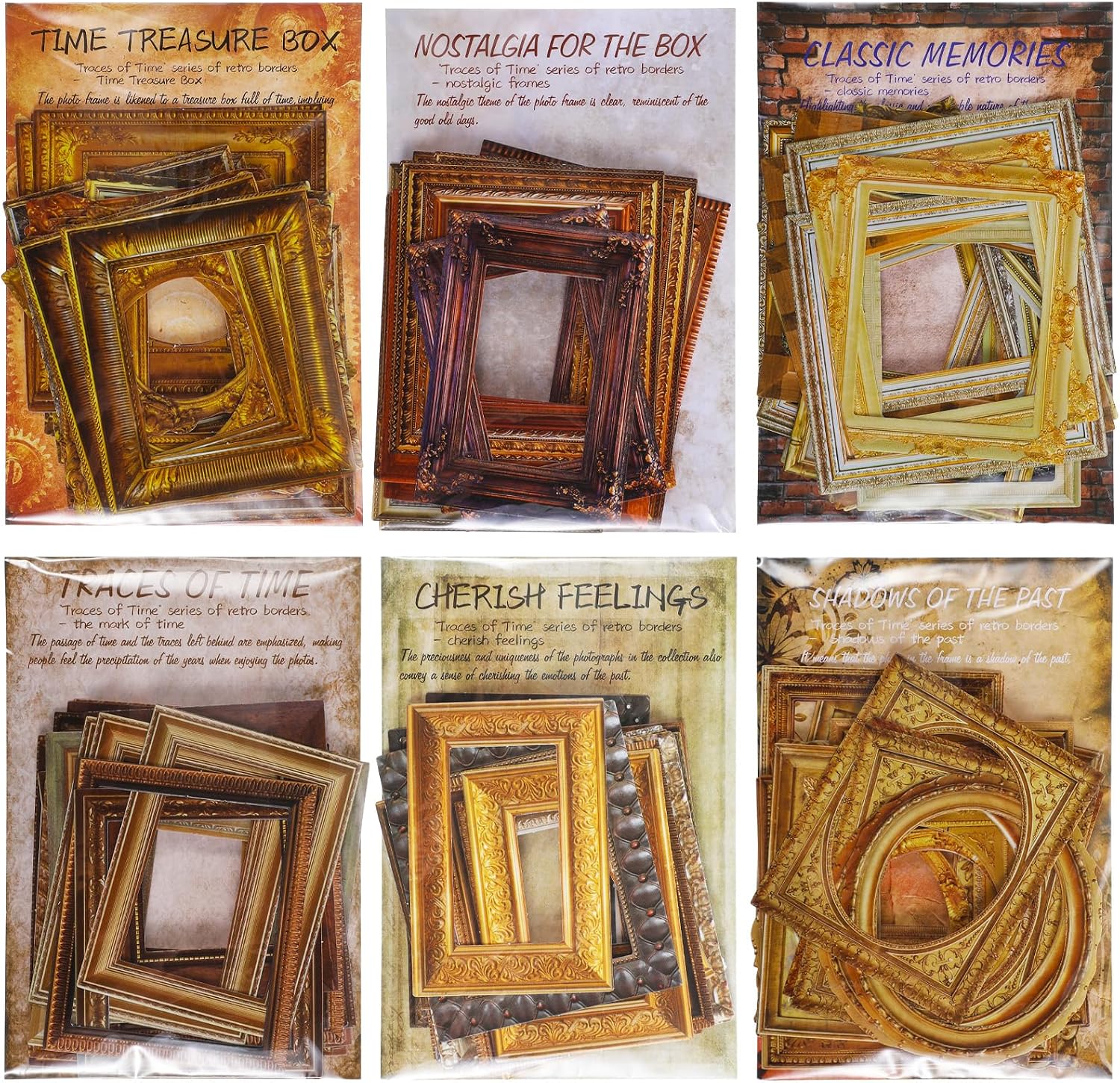 Classicseali 180pcs Frame Stickers for Scrapbooking, Pasteable Picture Frame Stickers, Vintage Scrapbooks Photo Frames Sticker, Scrapbook Decoratives for DIY Junk Journal Scrapbooking Crafts Album