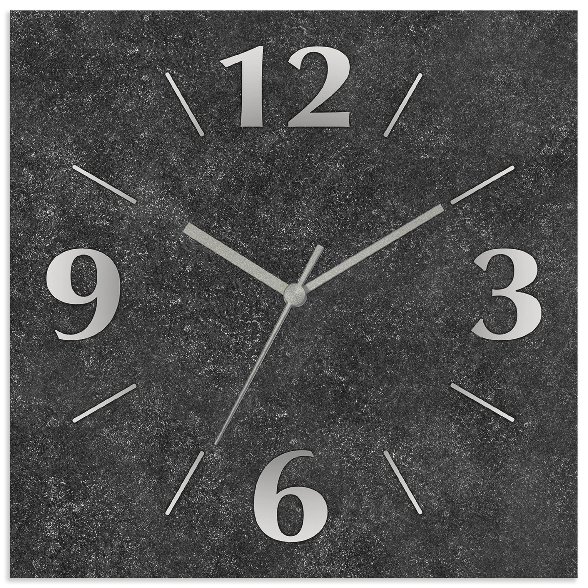ARTLAND Wanddeko Wanduhr ohne Tickgeräusche Alu Funkuhr 30x30 cm Quadratisch Lautlos analoge Funkuhr, 4 Ziffern 30x30 cm Granitoptik Gesteinoptik Anthrazit J4XM