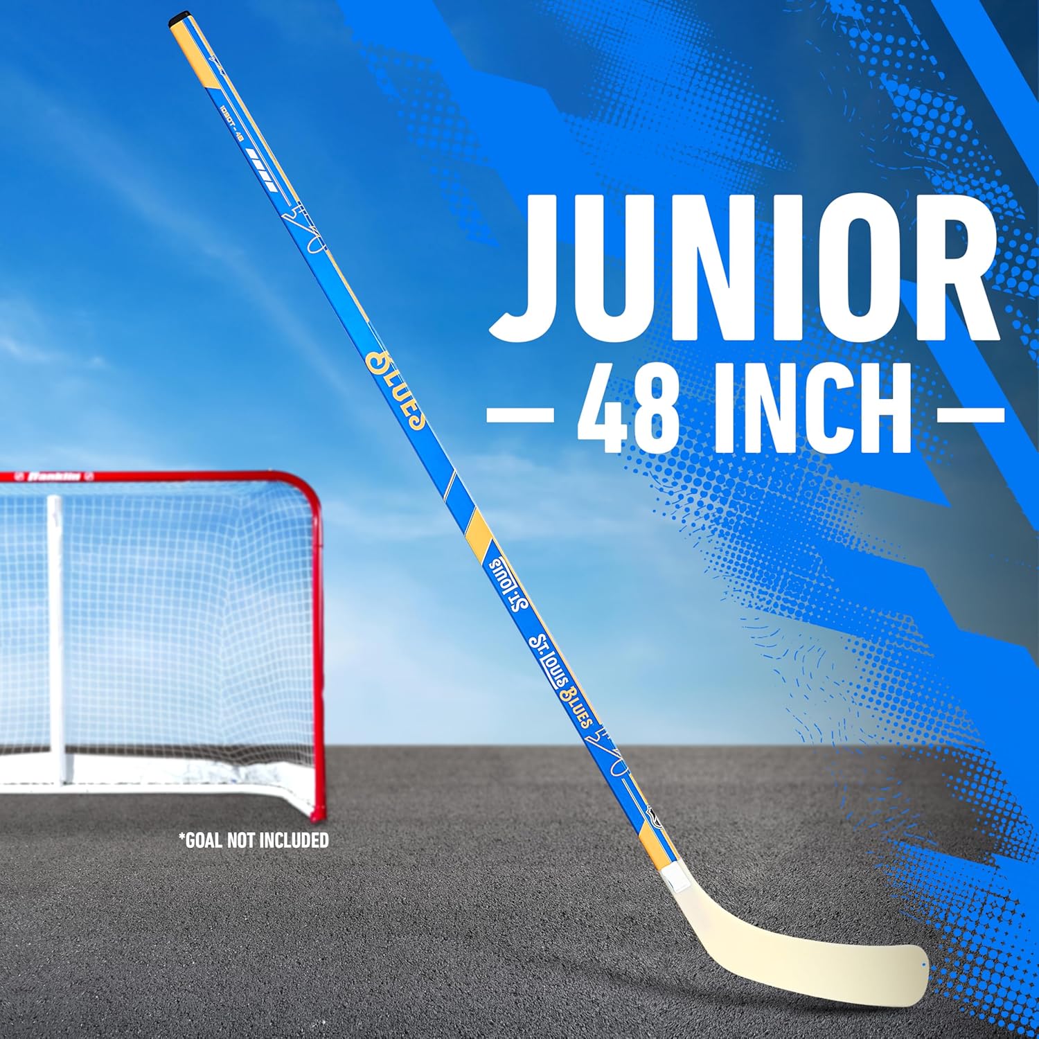 Franklin Sports NHL St. Louis Blues Street Hockey Stick - 48" Junior Right Handed Hockey Stick - NHL Team Jr. Street Hockey Sticks - Fused Wood Hockey Stick for Street + Roller Hockey - Righty