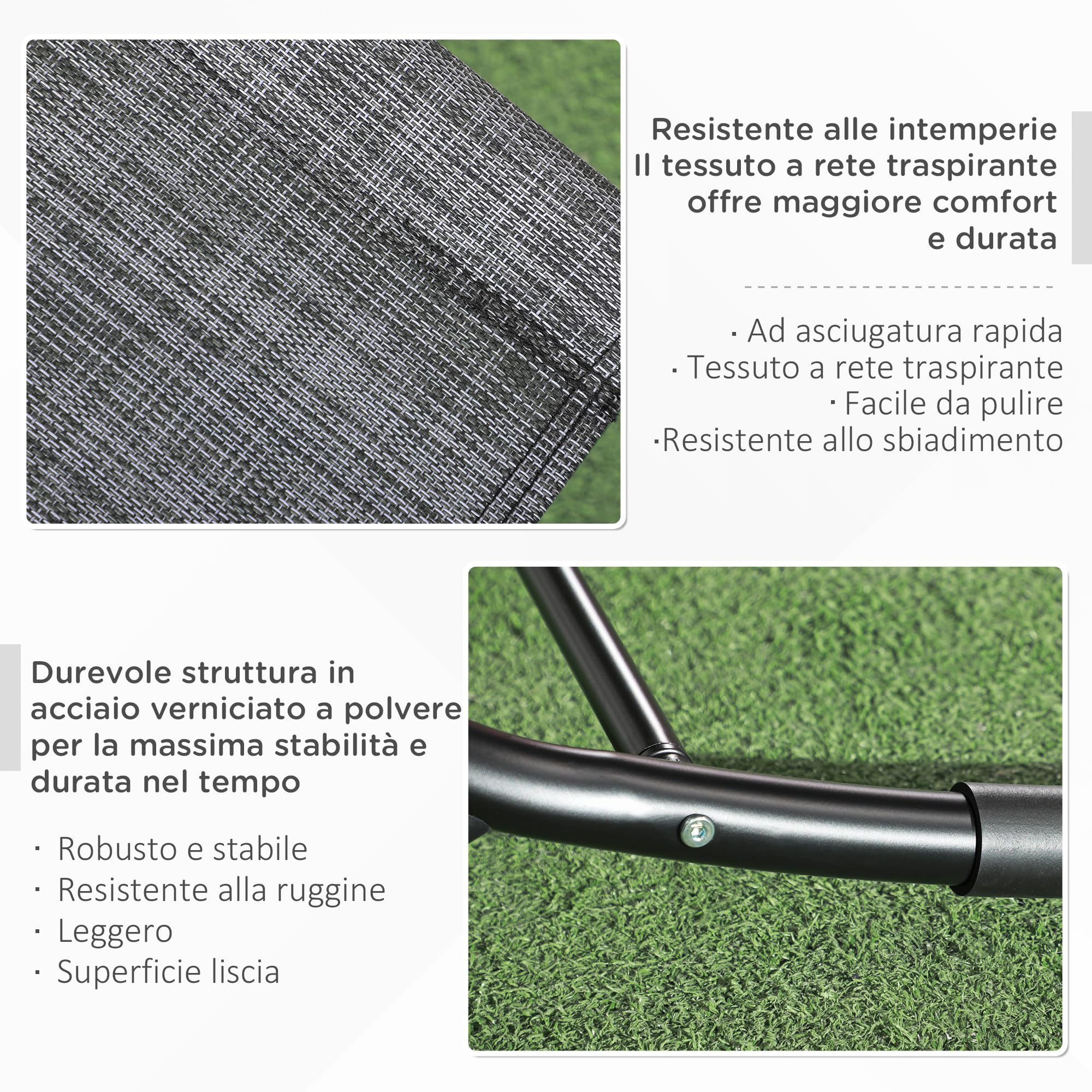 Outsunny Sdraio a Dondolo Zero-Gravity da Giardino, Lettino Prendisole Impermeabile con Poggiatesta, 155 x 61 x 88 cm, Grigio