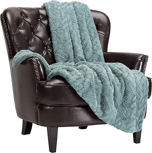 Chanasya Manta mullida de piel sintética con textura de nube suave en relieve, manta de felpa de sherpa sólida acogedora para cama, sofá, silla,
