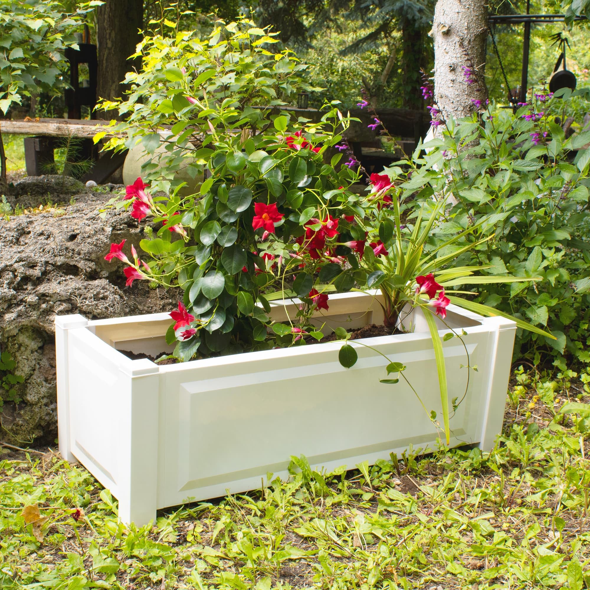 NYVI Pflanzkasten NYVIGreen 100x43x41 cm 110 Liter - Pflanzkübel aus wetterfestem & recyceltem Kunststoff - Blumenkasten - Pflegeleicht, Steckmontage ohne Werkzeug, Farbe:Weiß