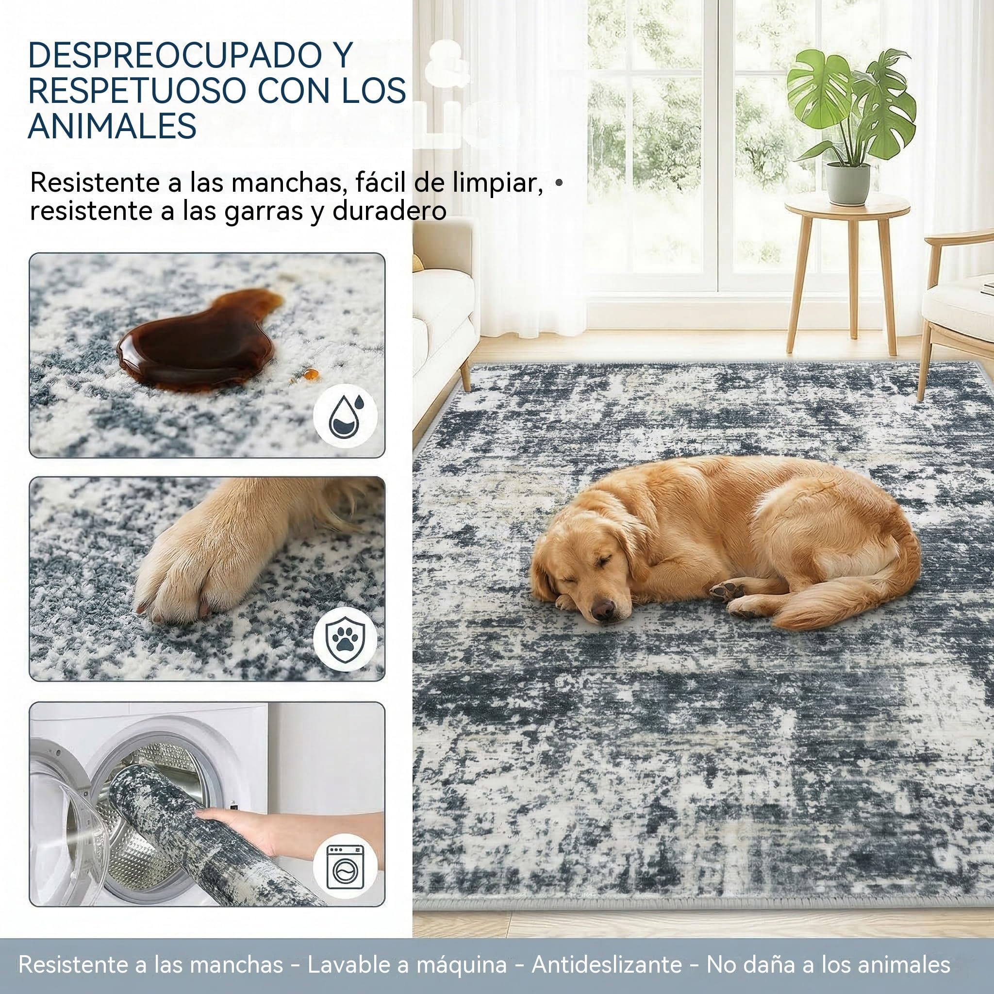 Alfombra Salon Grande Lavable en Lavadora, Gris Negro, 140x200cm | Alfombra Pelo Corto Imitación Cachemira Abstracta Antideslizante para Dormitorio