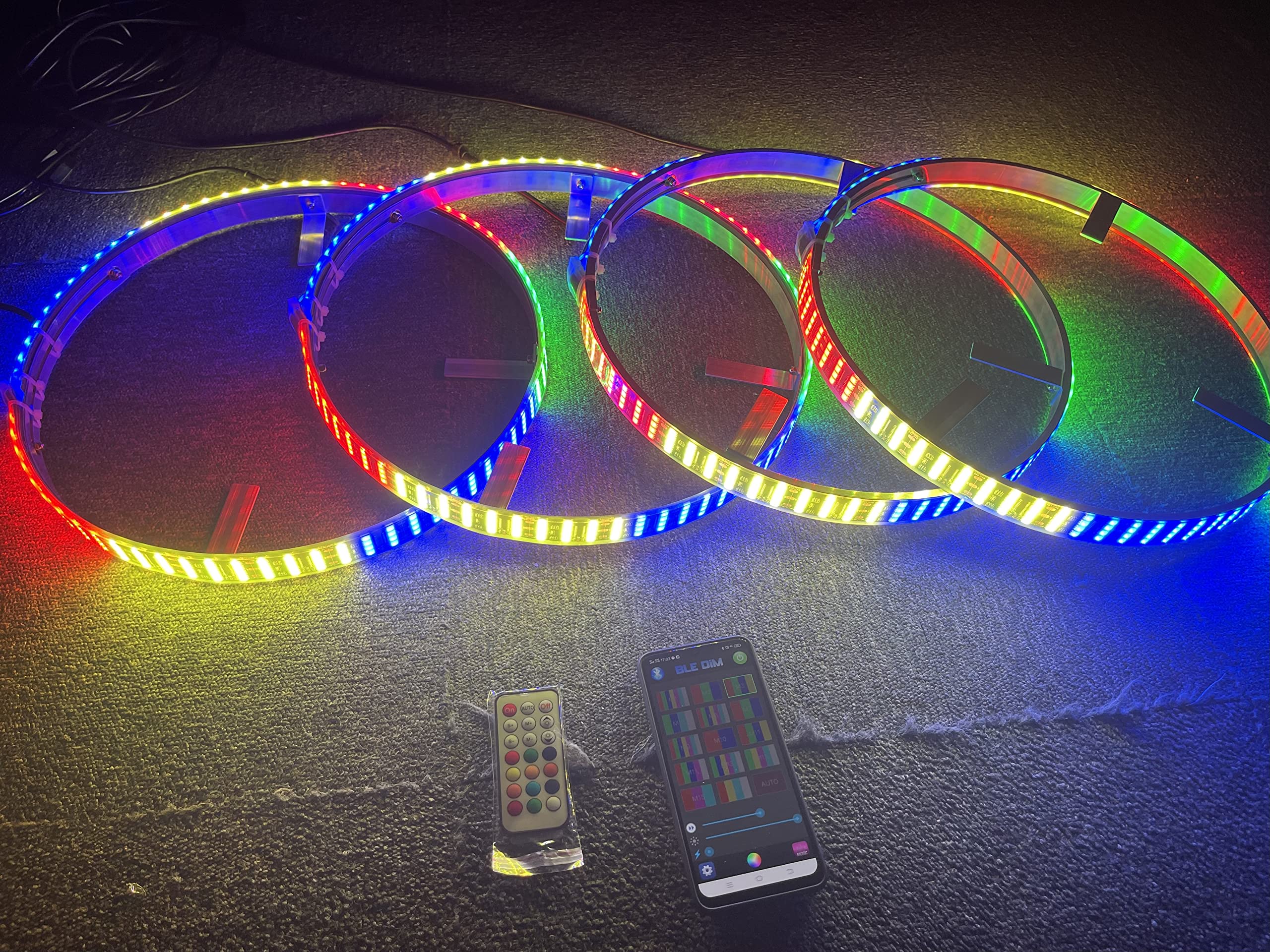 SDO Quad Row 17.5’‘ Dream Color Chasing Multiple LED Wheel Light w/Turn Signal,Brake,Lock Function Bluetooth and Remote Ctrl Come with Relay Protect