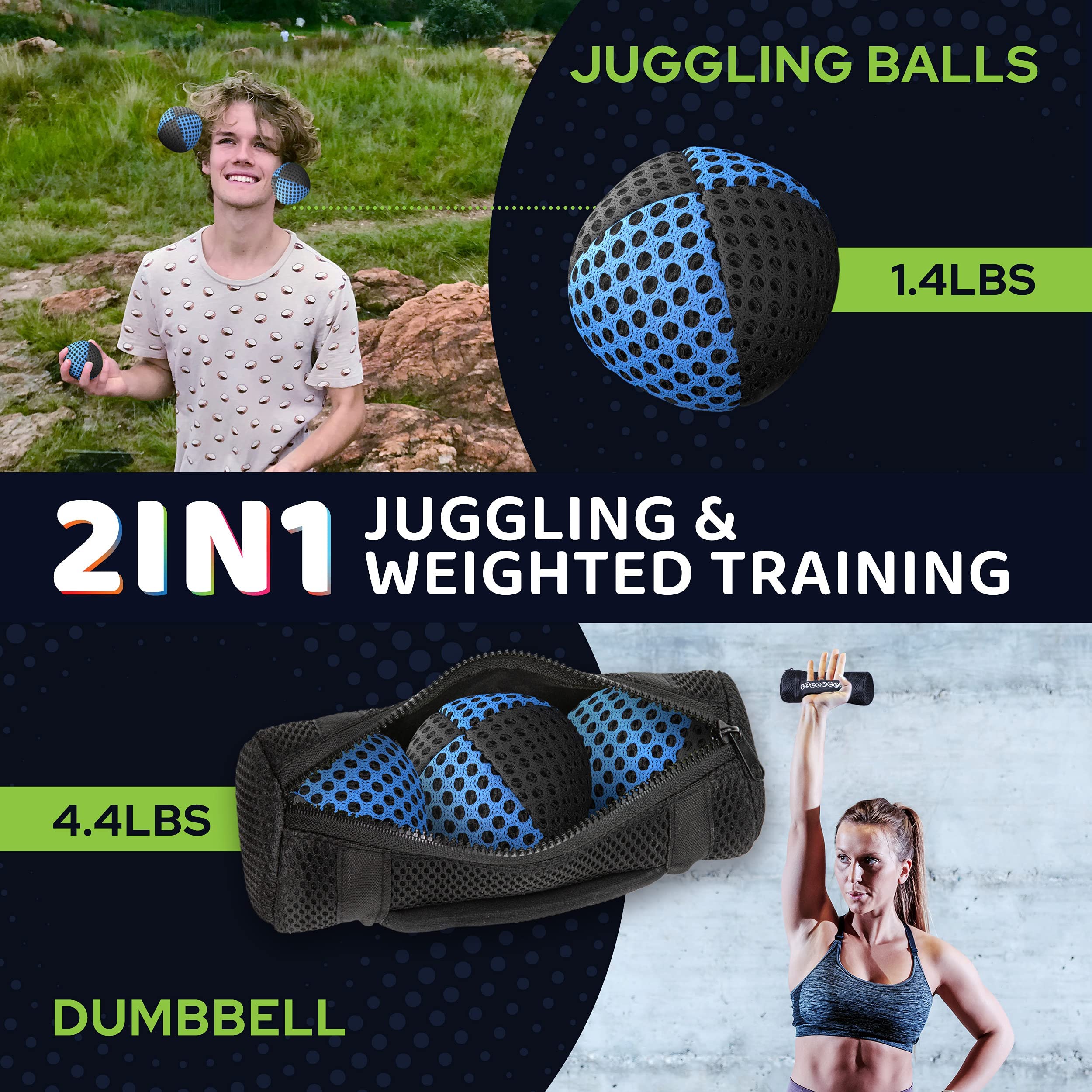 speevers Weighted Juggling Balls for Fitness 650g, Set of 3 Power XBalls with Carry Pouch, Fun Indoor Home Workout Aids for Weight Loss and Training, Best Exercise Gifts for Men and Women