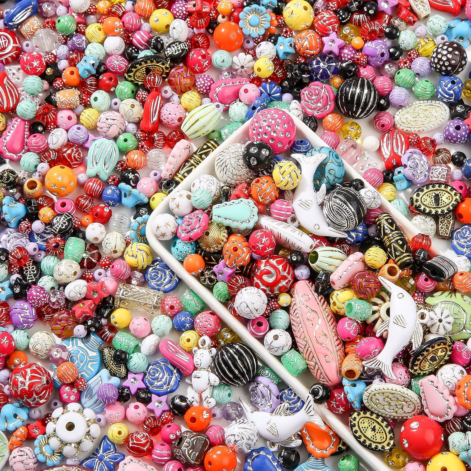 240-320pcs Vintage Acrylic Beads 200G Assorted Aesthetic Bead Bulk Transparent Flower Leaf Acrylic Beads for Keychain Bracelets Jewelry Making DIY Plastic Crafts(Mix Color) - Image 5