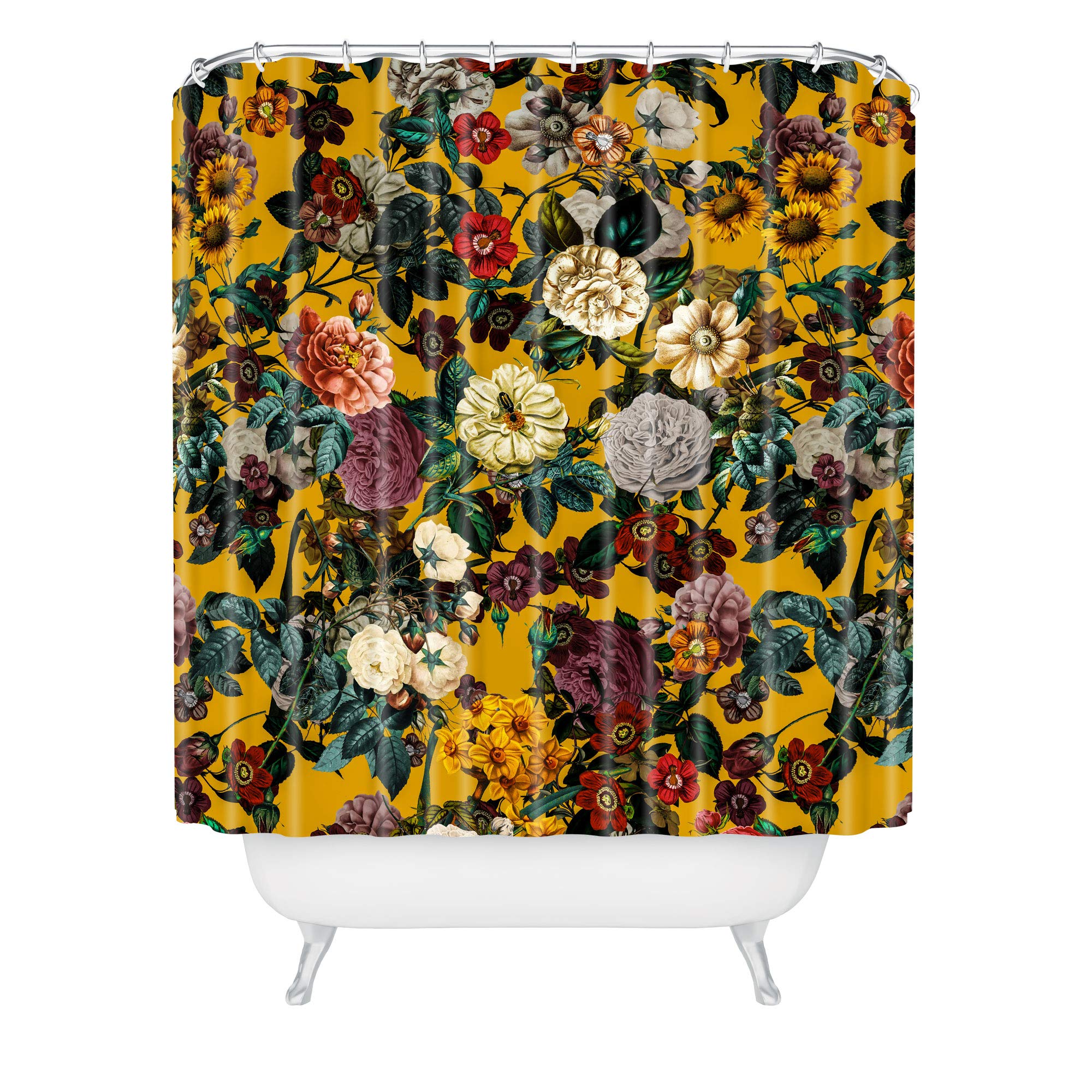Society6 Decor by Burcu Korkmazyurek-Extra Long Fabric Bathroom Shower Curtain, 72" x 69", Exotic Garden V