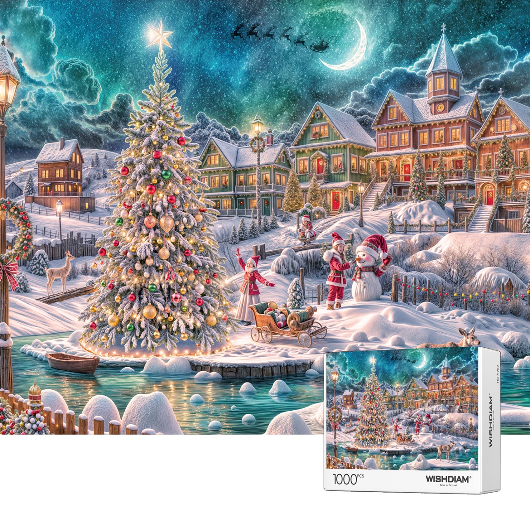 Jigsaw Puzzles 1000 Pieces - WISHDIAM Puzzles for Adults - Christmas Tree Snowman Christmas Eve Night Holiday Impossible Difficult Challenging Puzzles for Home Decor Birthday Party Gifts for Men Women