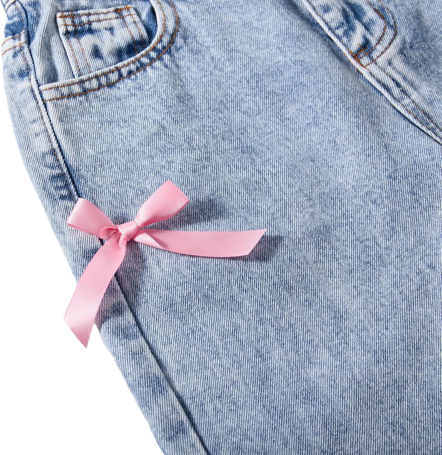 Bow Jeans for Girls Wide Leg Baggy Denim Pants Cute High Waisted Trousers Kids Casual Y2k Streetwear with Pockets 8-16Y - Image 4