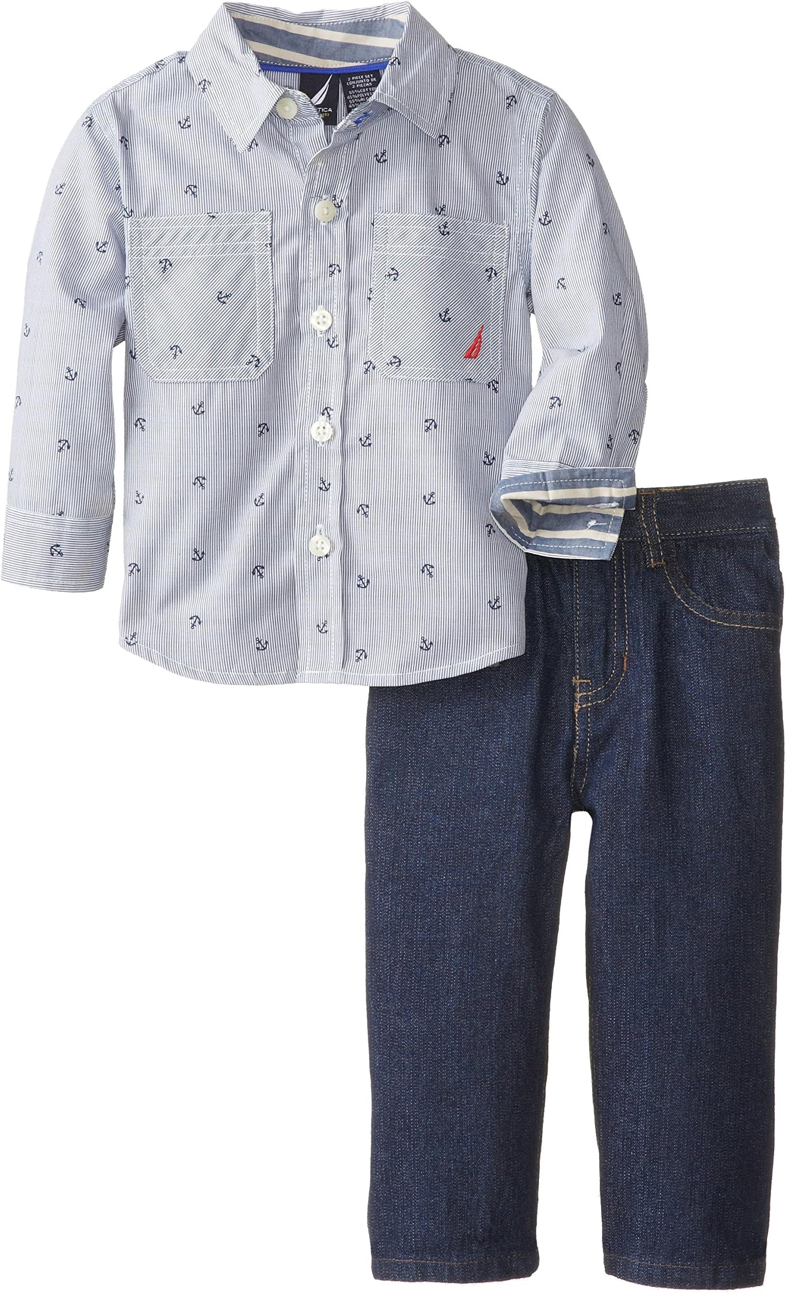 Nautica Baby Boys' 2 Piece Denim and Woven Shirt Set