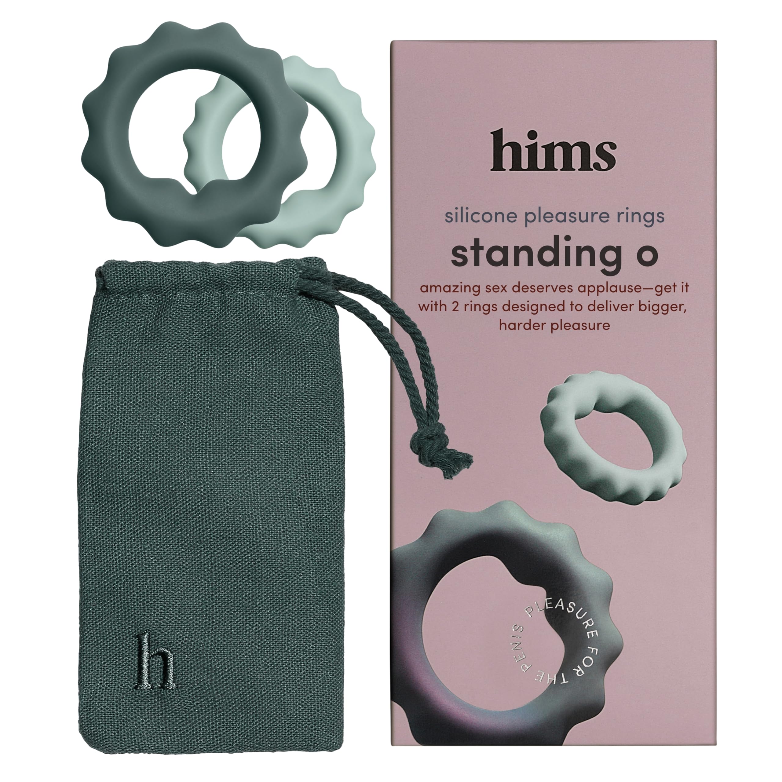 HIMS Standing O Penis Rings - Silicone Cock Ring Set for Harder Erections - Skin-Safe Couples Sex Toy for Stimulation - Adjustable Pleasure Rings for Men - Penis Ring Set of 2