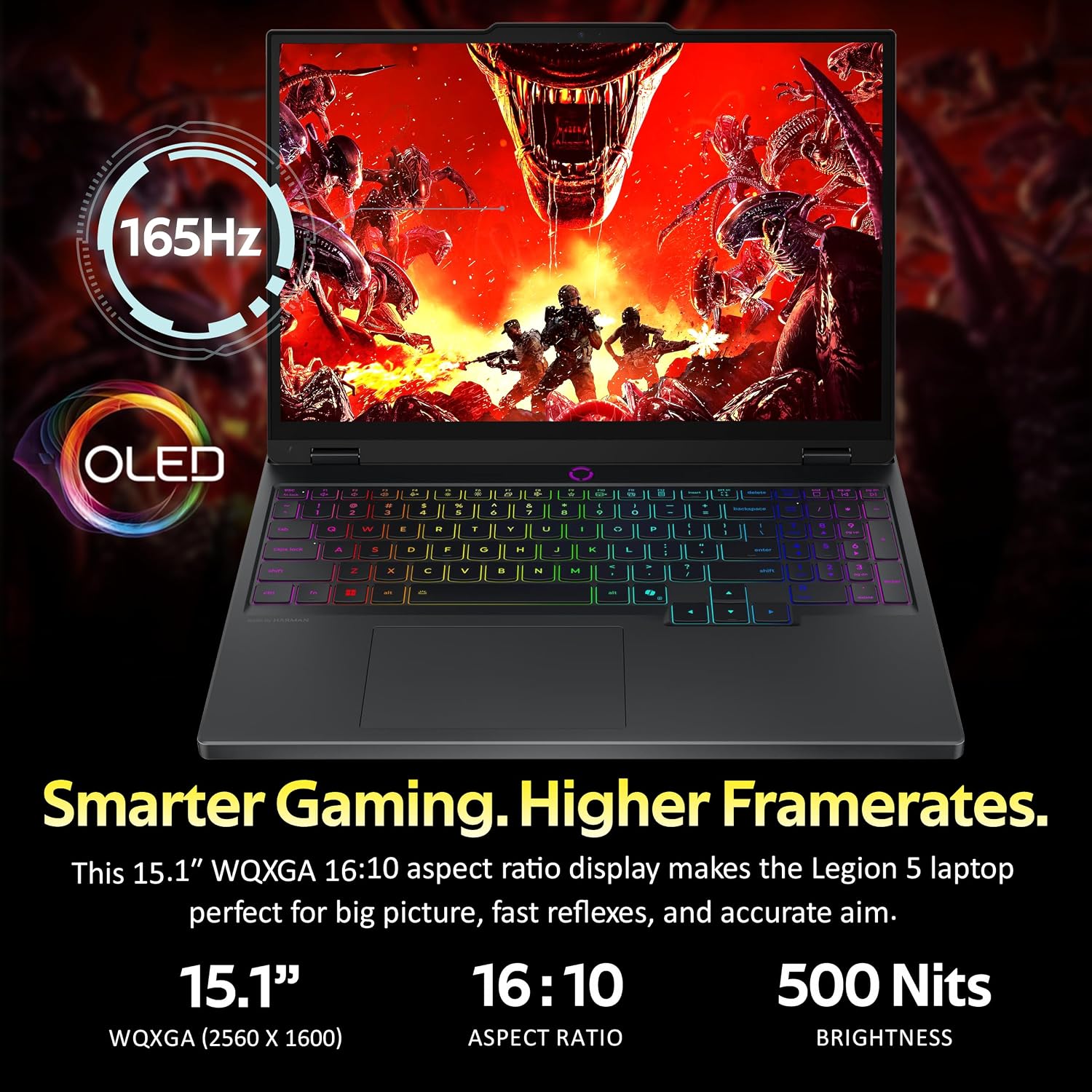 Lenovo Legion 5 AI-Powered Gaming Laptop, Intel Ultra 9 275HX, GeForce RTX 5070 GDDR7, 15.1" WQXGA 165Hz, 64GB DDR5, 3TB Storage (2TB SSD+1TB Docking), RGB Backlit Keyboard, Wi-Fi 7, Win 11 Pro, Black
