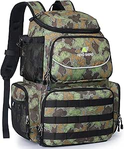 N NEVO RHINO 40L Fishing Tackle Backpack with 4 Tackle Boxes, Rod Holders, Waterproof Rain Cover, High-performance Tackle Bag for Fishing