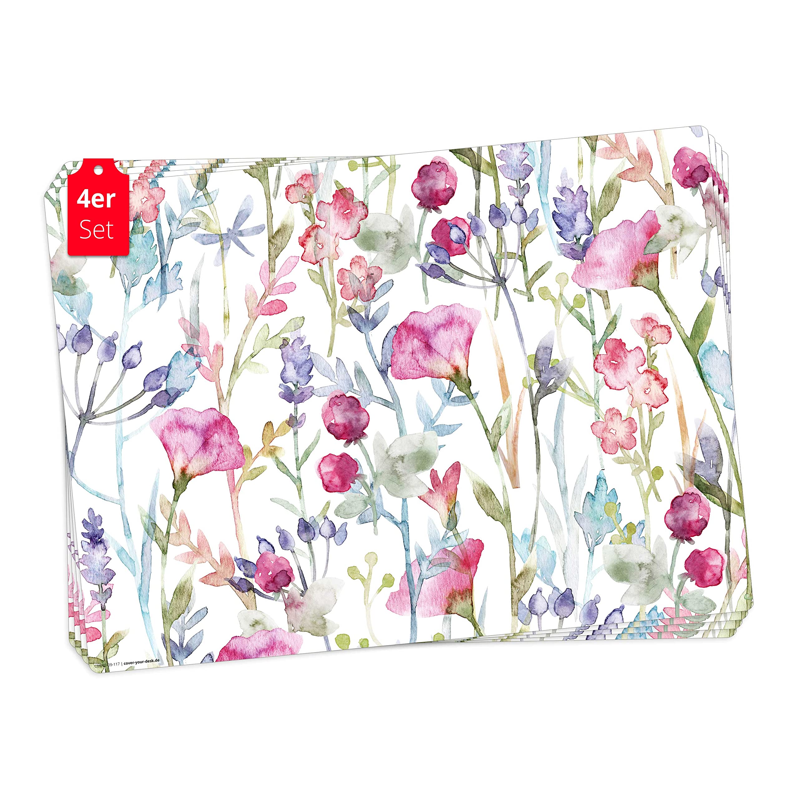 Sets de table en vinyle aquarelle fleurs sauvages x4 | 44x32 cm
