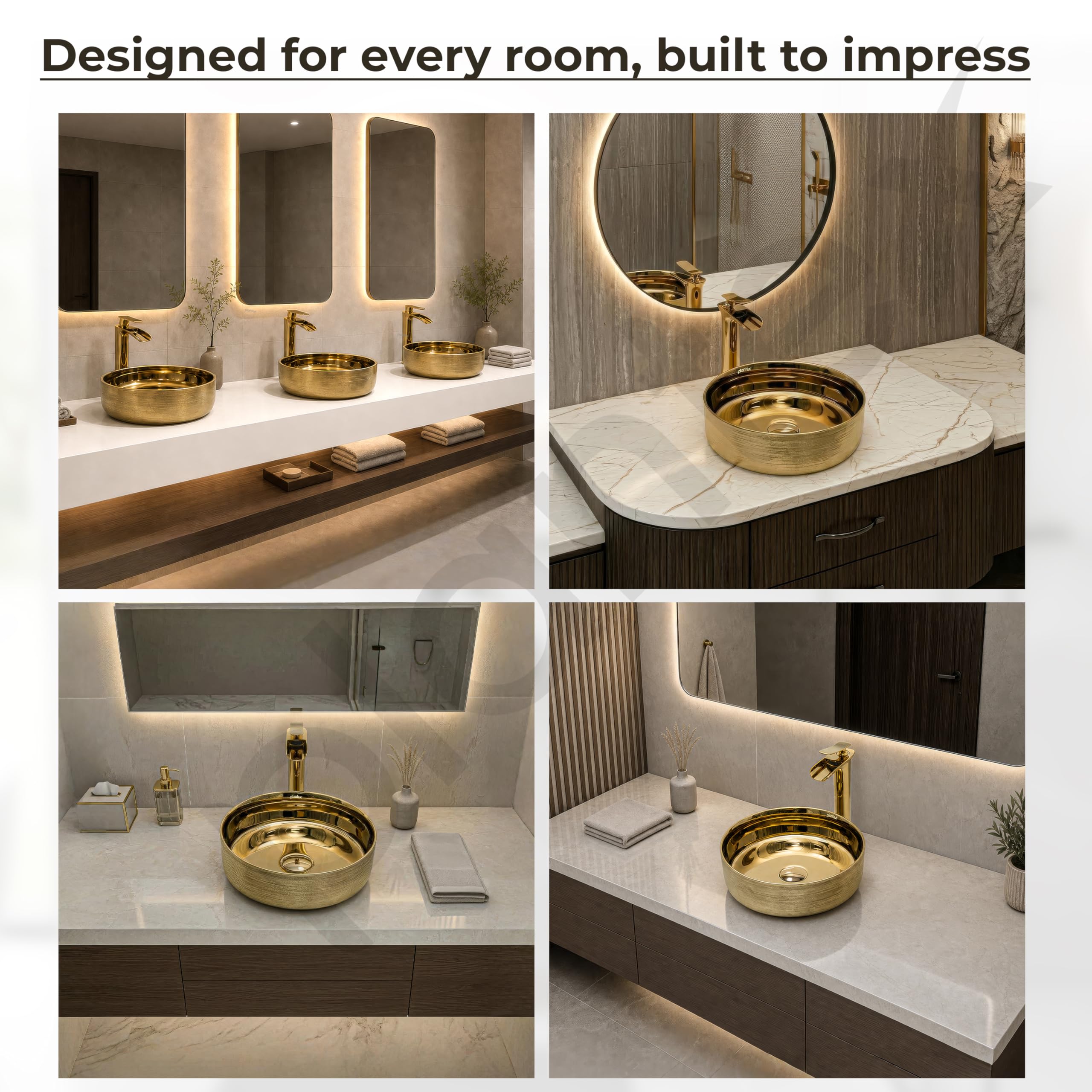 Plantex Ceramic Washbasin/Tabletop Wash Basin/Countertop Vessel Sink for Bathroom/Livingroom Decor - Indo-European Collection (Gold -14.4 x 14.4 x 5 Inch) 3