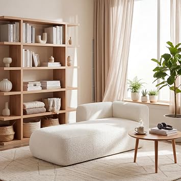 ERYE Boucle Upholstered Left Facing Chaise Lounge Indoor for Living Room Bedroom,Comfy Single Chaise Lounge Modern Leisure Recliner Sleeper Sofa Daybed, Easy Assemble