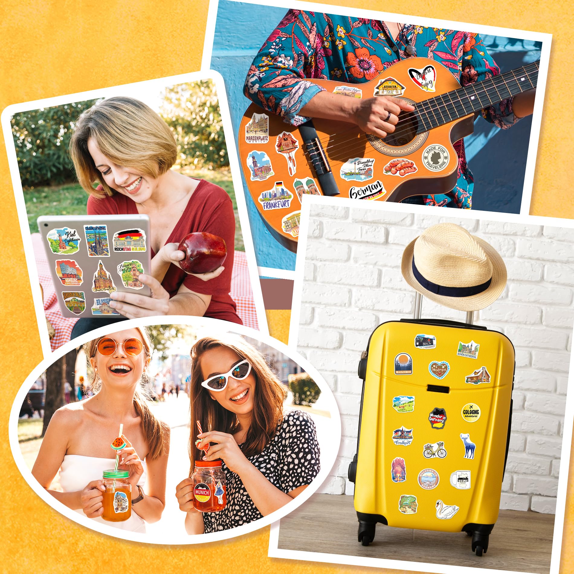 200PCS Germany Stickers, Waterproof German Travel Stickers for Luggage Water Bottles Laptops, German-Themed Gifts for Women Men, Germany Souvenir & Decor