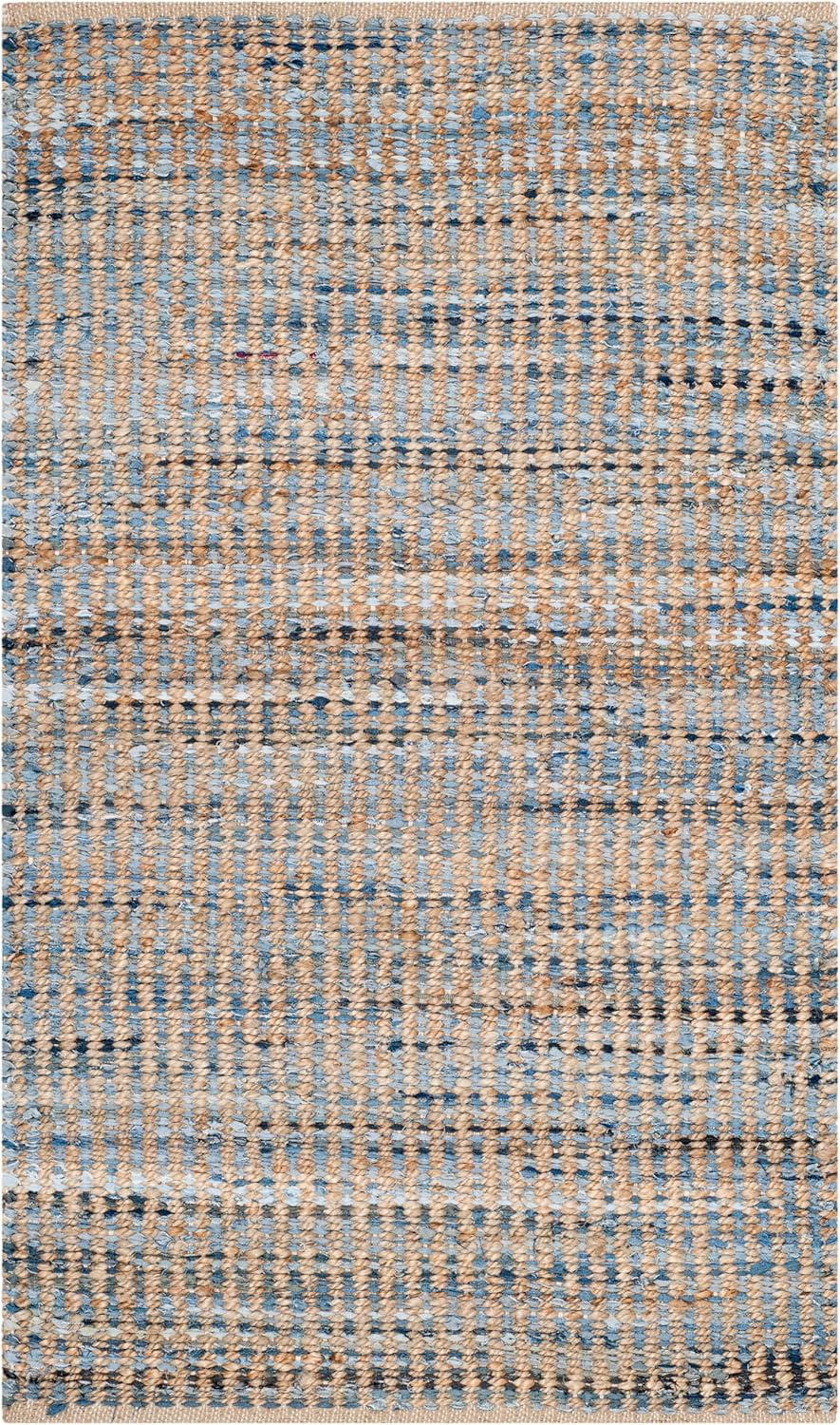 SAFAVIEH Cape Cod Collection Accent Rug - 4' x 6', Natural & Blue, Handmade Flat Weave Coastal Braided Jute, Ideal for High Traffic Areas in Entryway, Living Room, Bedroom (CAP352A)