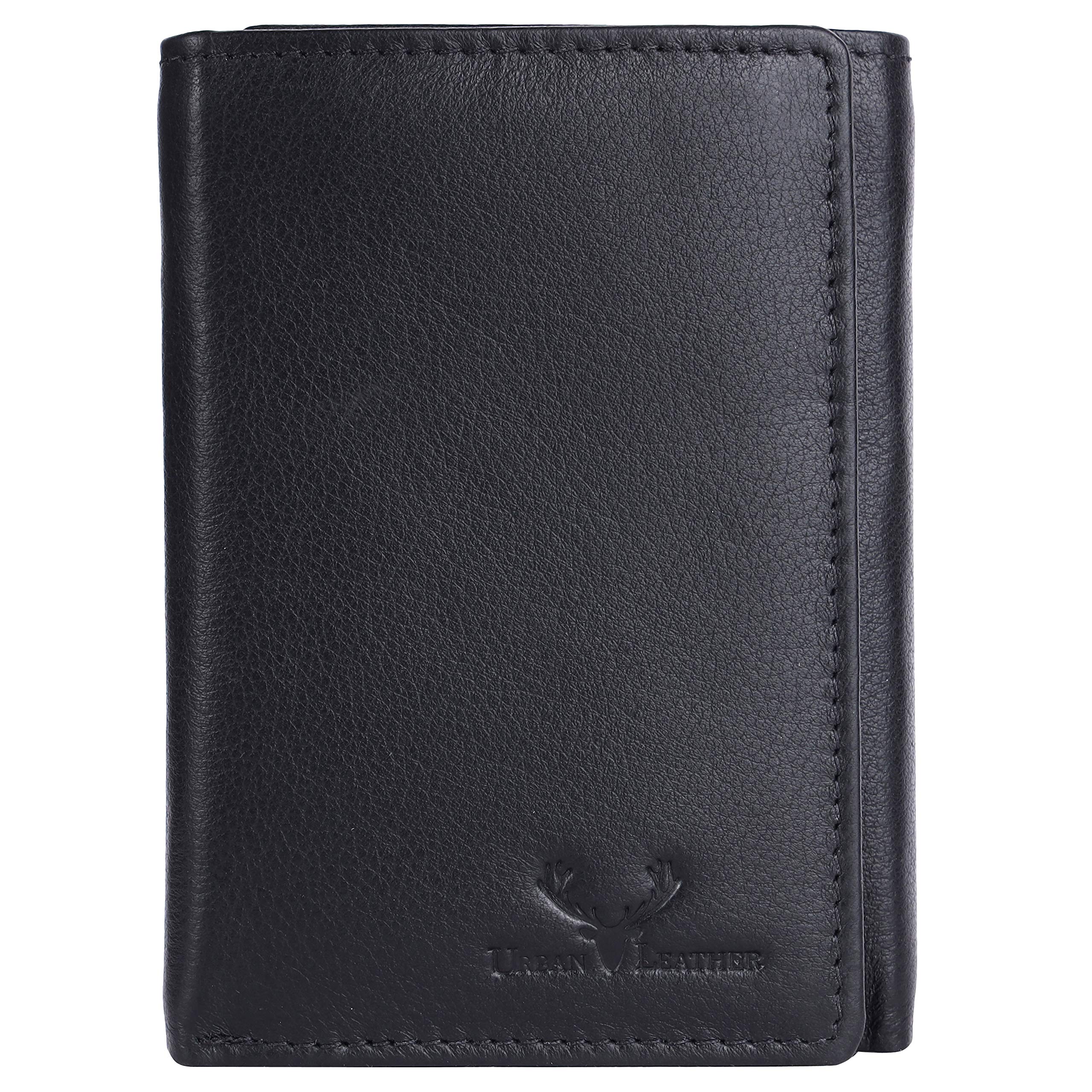 Men's Genuine Leather Leather Tri Fold RFID Blocking Wallet(Black)-image-28