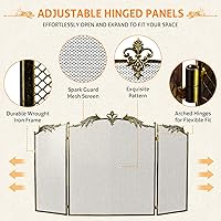 Vista 3 de WICHEMI Pantalla de Chimenea de 3 Paneles Plegable Pantallas de Chimenea 50.4 x 32.3 Pulgadas Metal Protectores de Chimenea Cubierta de Malla Prueba