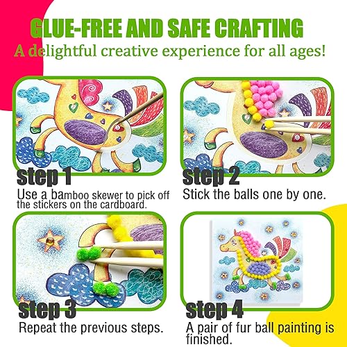Miniatura 3 de PHOGARY Kit de manualidades con pompones pequeños para todas las edades, calcomanías de animales de flores, arco iris, suministros de pintura,