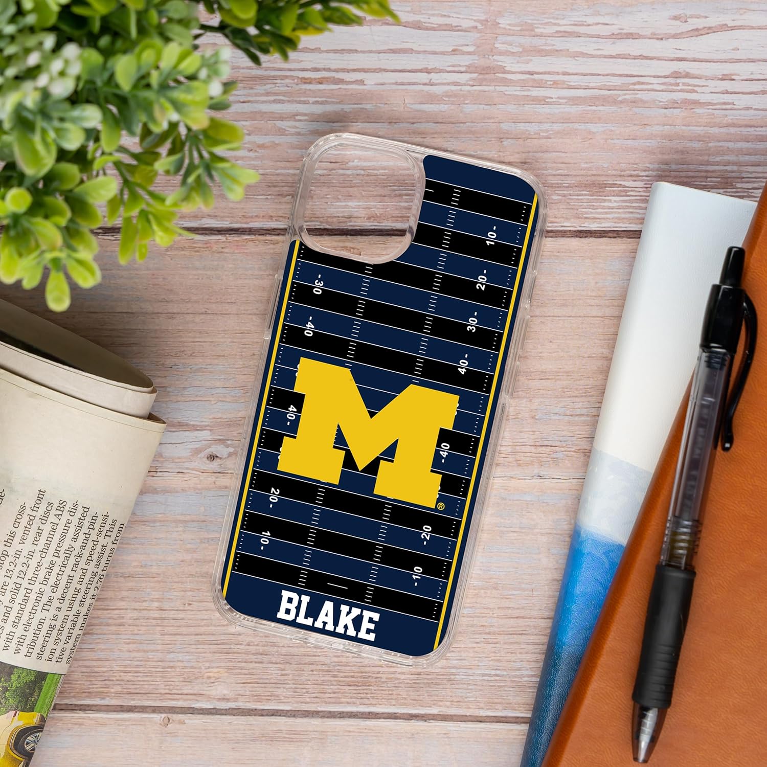Affinity Bands Michigan Wolverines HD Custom Name Phone Case Compatible with MagSafe Apple iPhone 14 (Field)