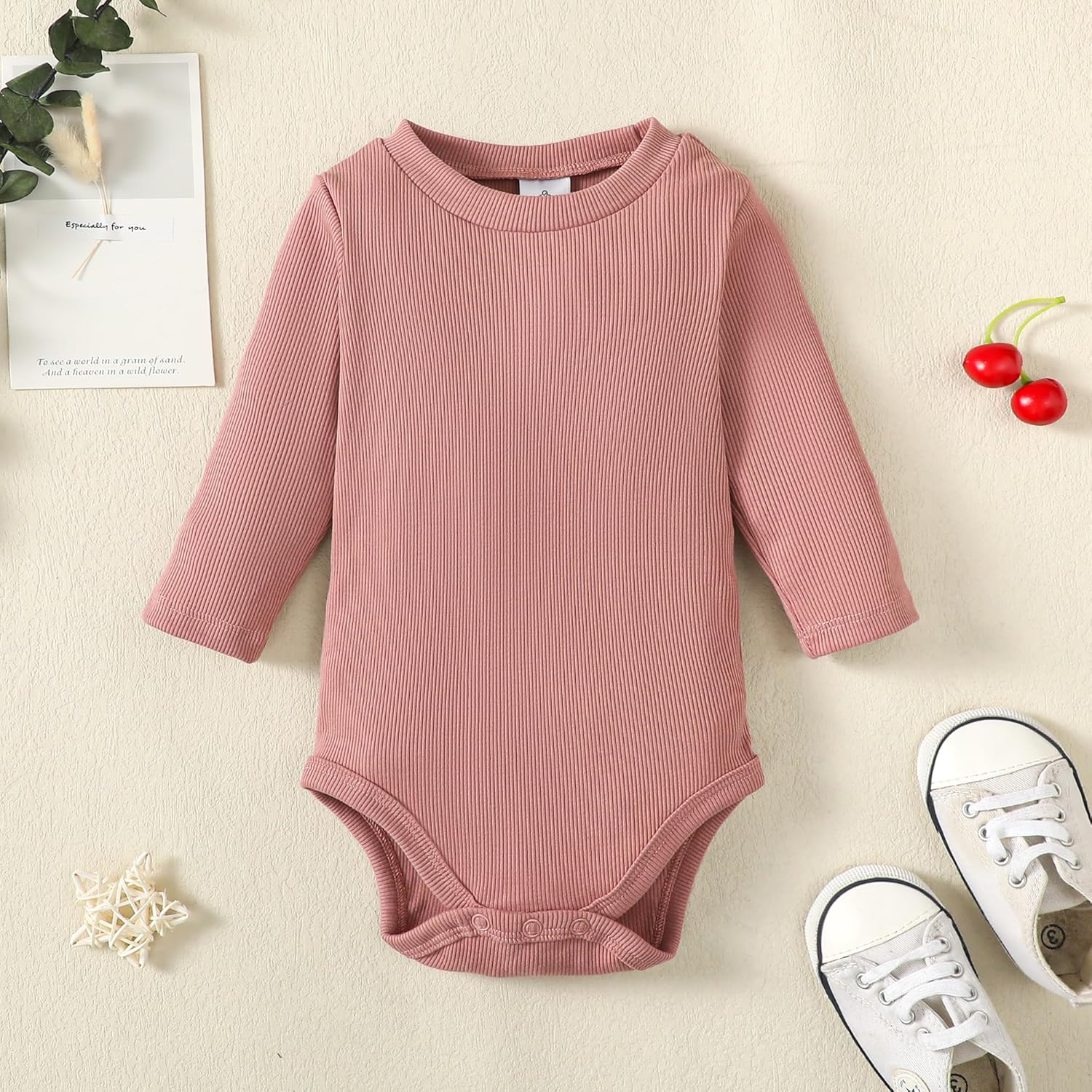 OPAWO Long Sleeve Onsies for Baby Girls' Bodysuits Newborn 3 Pack Infant Ribbed Fall Baby Girl Romper Undershirt - Image 2