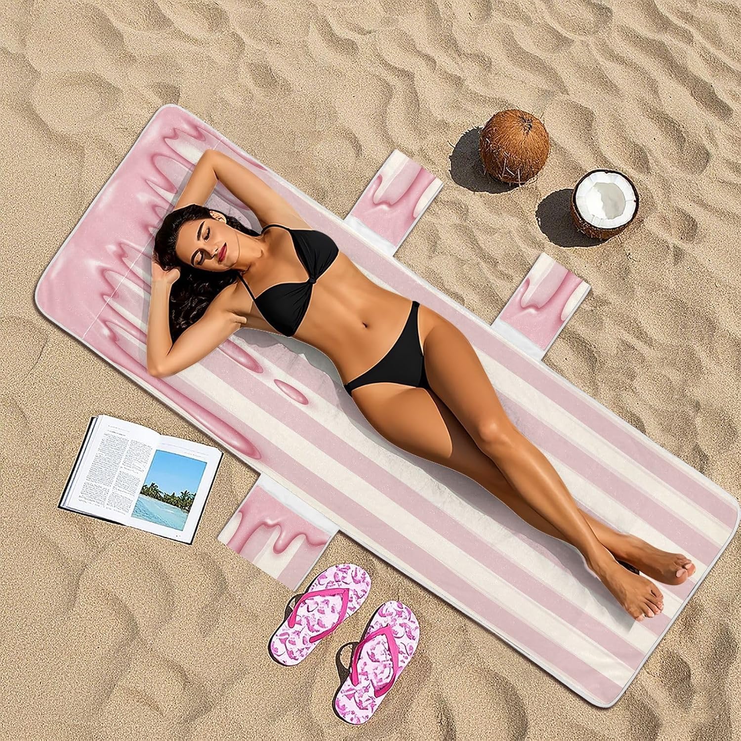 Flowing Jam Lounge Chair Towel Cover with Side Pockets – 85x30in Foldable Chaise Cover for Beach, Pool, Patio, Spa