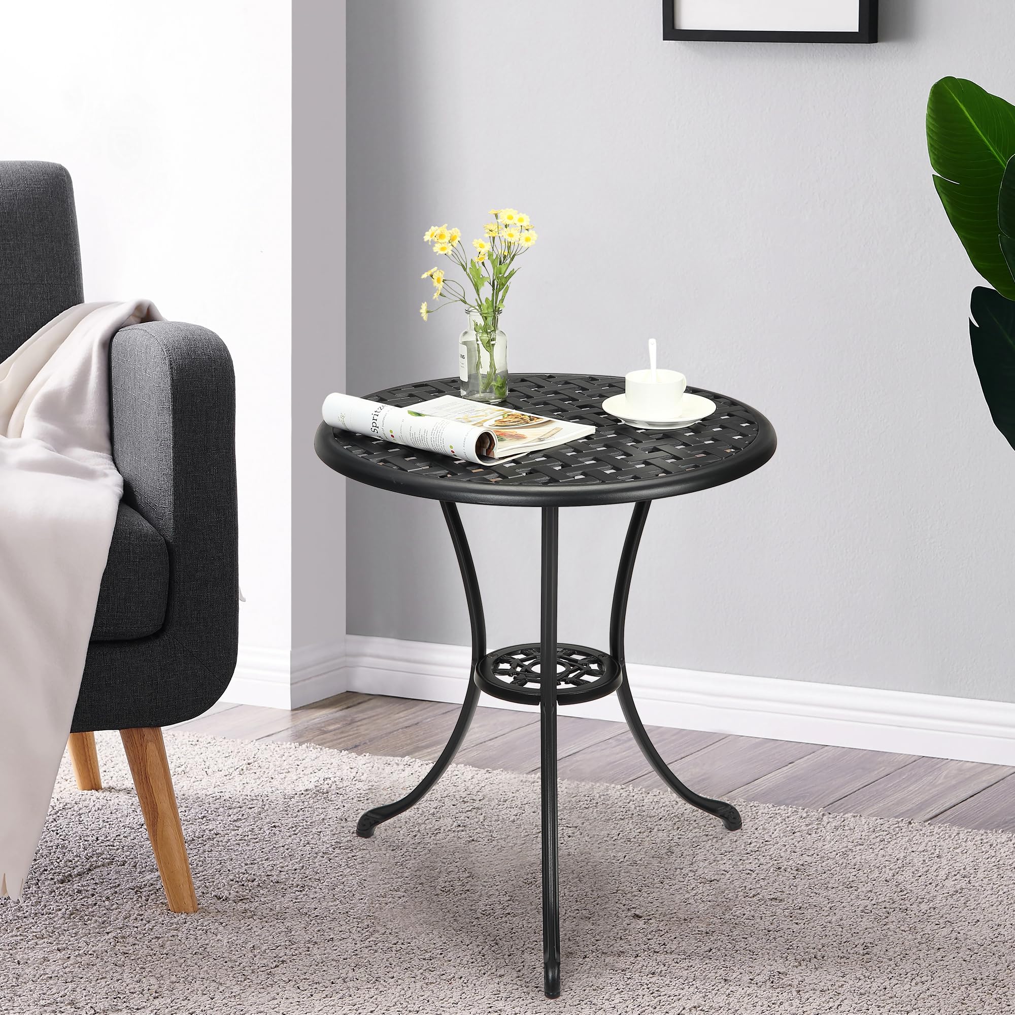 Garvee Table Bistro Ronde de Jardin 60 cm en Aluminium Moulé