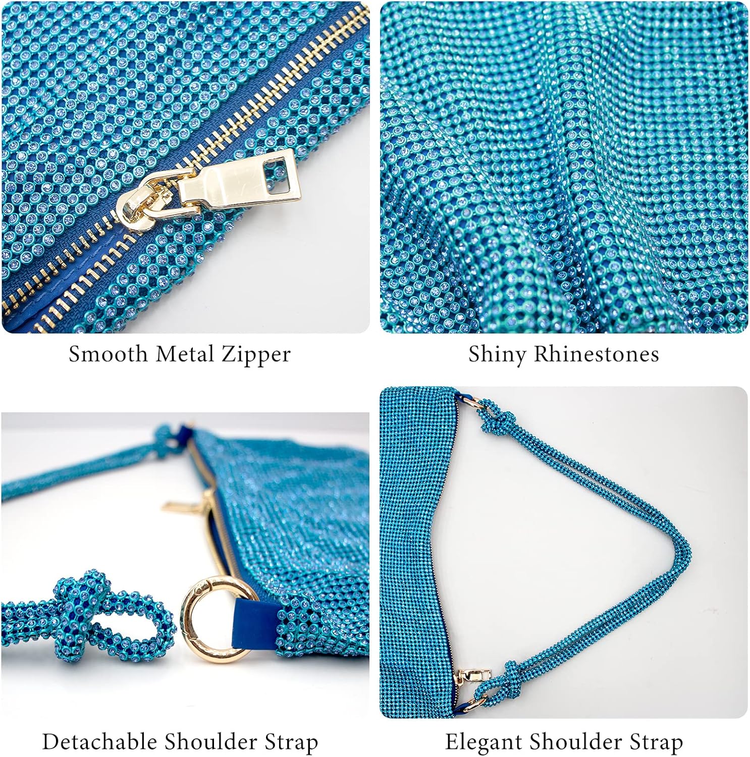 Rhinestone Purse Silver Hobo Purse Sparkly Black Evening Bag for Women Prom Party Wedding | Rhinestone, Sparkly, Prom, Party, Wedding - Image 3