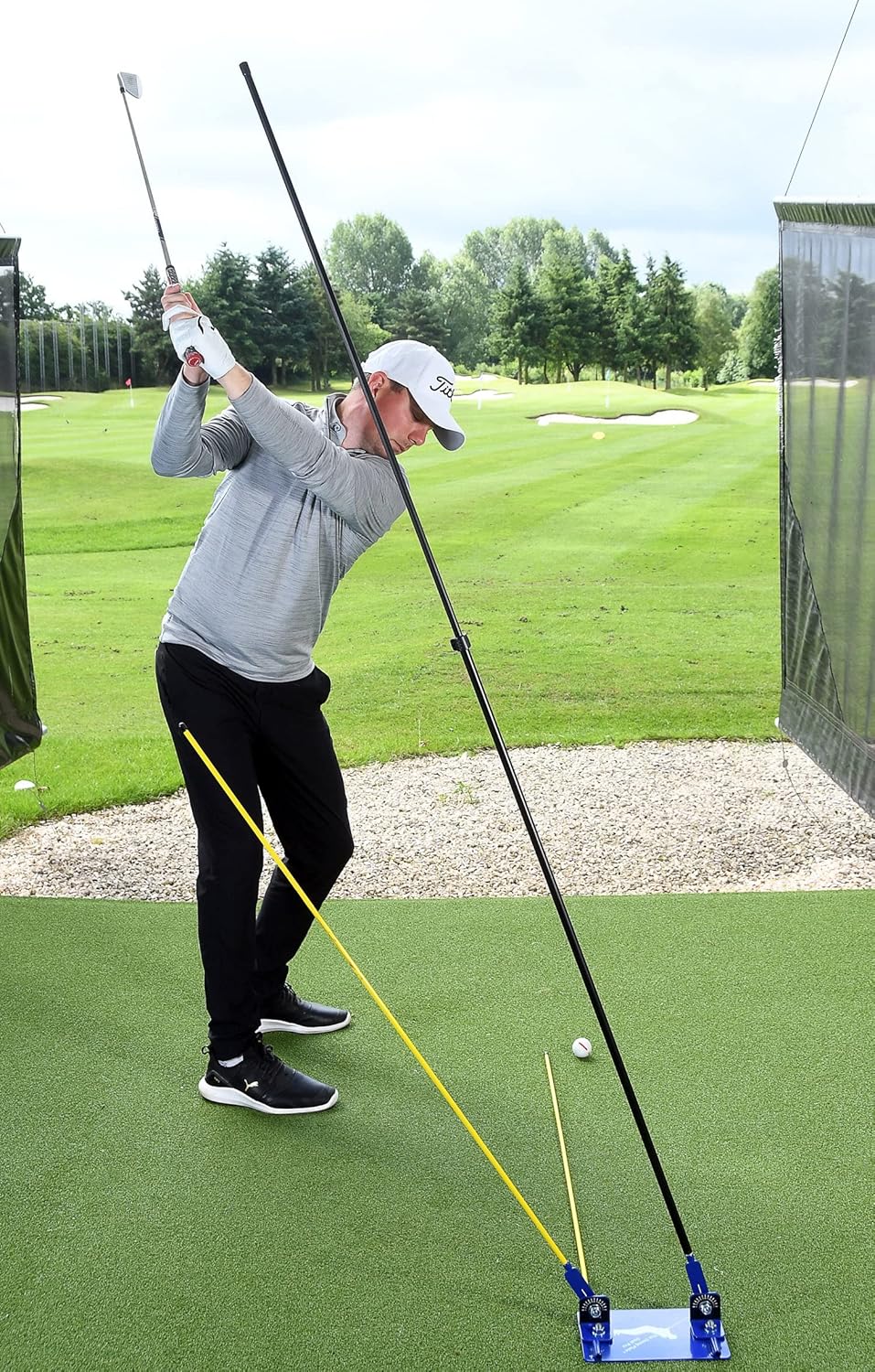 GolfTrainingAids Swing Plate Dual PRO by Jamie Brittain - Swing Analyzer Aid - Fits Standard 8mm Alignment Rod Sticks - Teaching Swing Plane Perfector - Indoor/Outdoor Golfing Practice