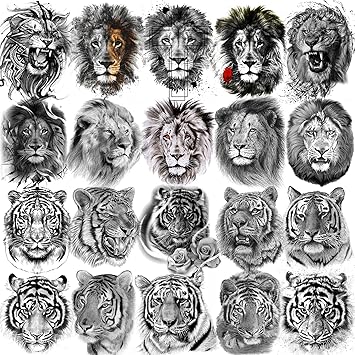 Nappo 10 Feuilles Tete De Tigre Lion Cool Noir Tatouage Ephemere Homme Enfants Animal Tribal Realiste Autocollant Tatouage Femme Halloween Tattoo Bras Jambe Impermeable Faux Tatouage Temporaire Adulte Amazon Fr Beaute Et