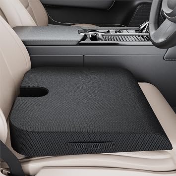FOVERA Car Seat Cushion for Long & Comfortable Drive -Back Pain Relief,Orthopedic U-Cut Out Wedge Foam Cushion (L - Above 80kg Wt, Black Mesh)