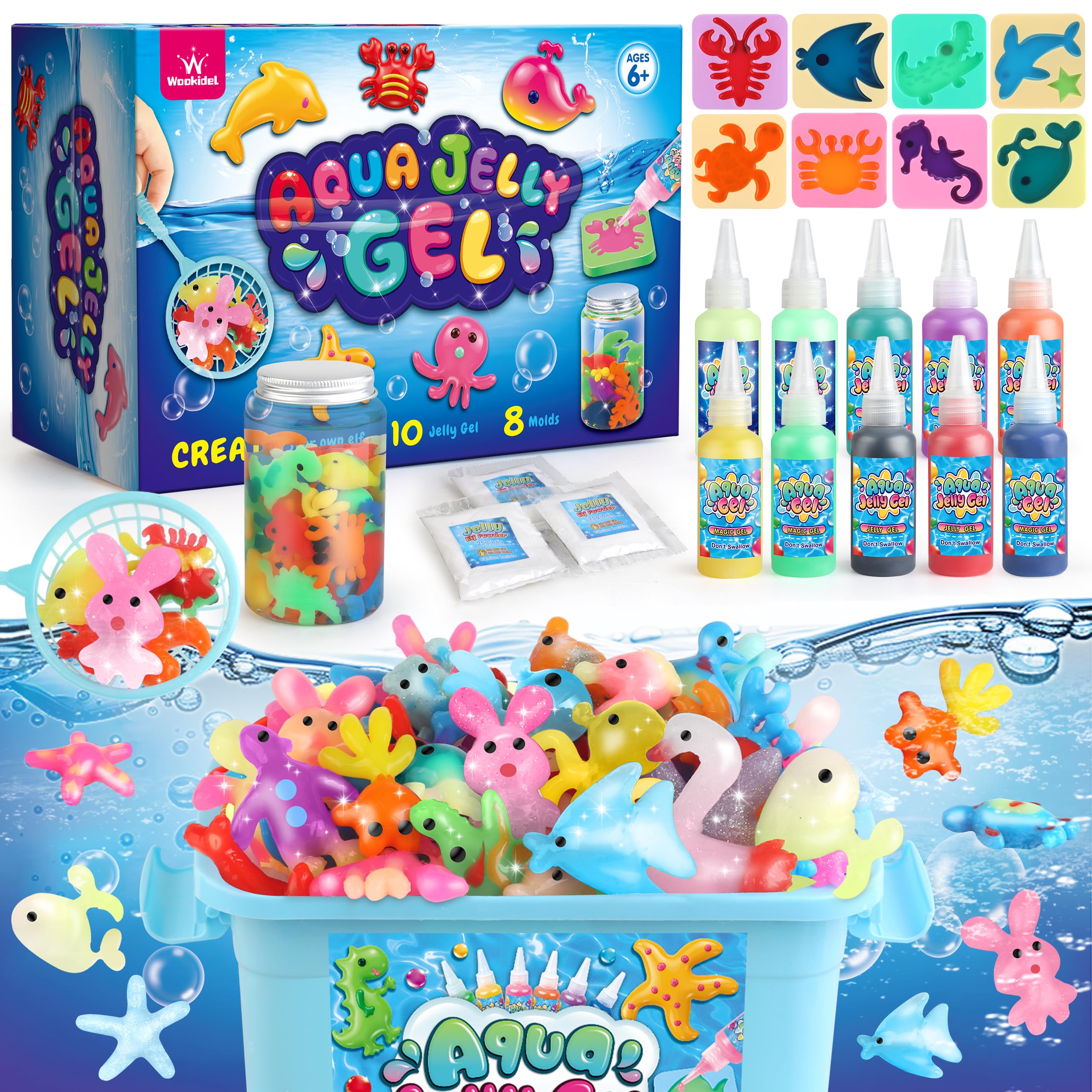Magic Gel Water Elf Toy Kit, Aqua Fairy Water Gel Kit for Kids with 10PCS Aqua Jelly Gels & Animal Mold, Gift for Christmas, Easter, Birthday, New