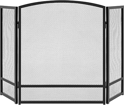 أفضل المنتجات 47.5x27.25in 3-Panel Simple Steel Mesh Fireplace Screen، Fire Spark Guard Grate for Living Room Home Decor w / Rustic Worn Finish - Black