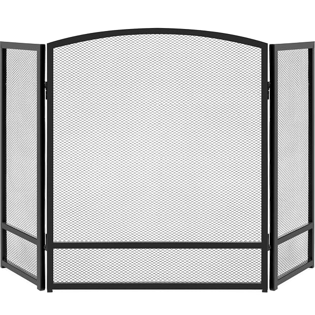 Best Choice Products 47 5x27 25in 3-Panel Simple Steel Mesh Fireplace Screen Fire Spark Guard Grate for Living