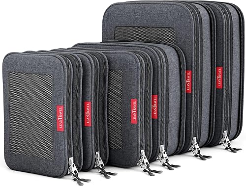 LeanTravel Juego de 6 cubos de compresión para viajes, color negro, doble cremallera