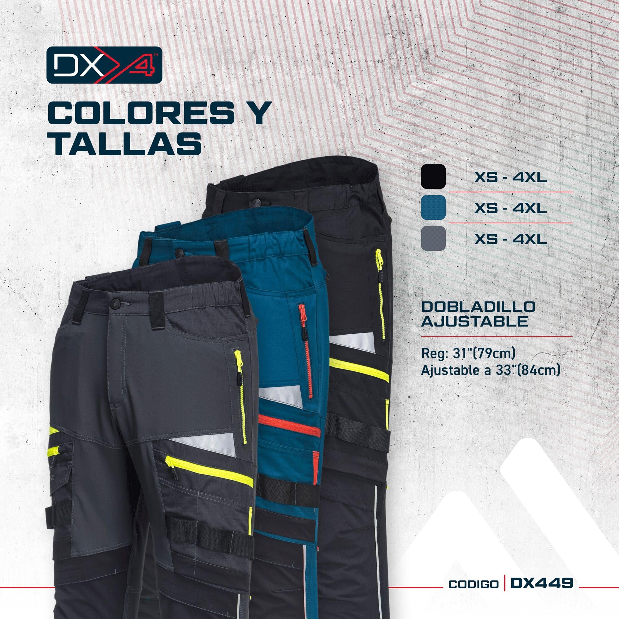 Portwest Pantalón De Trabajo Dx4, Tamaño: 38, Color: Negro, DX449BKR38