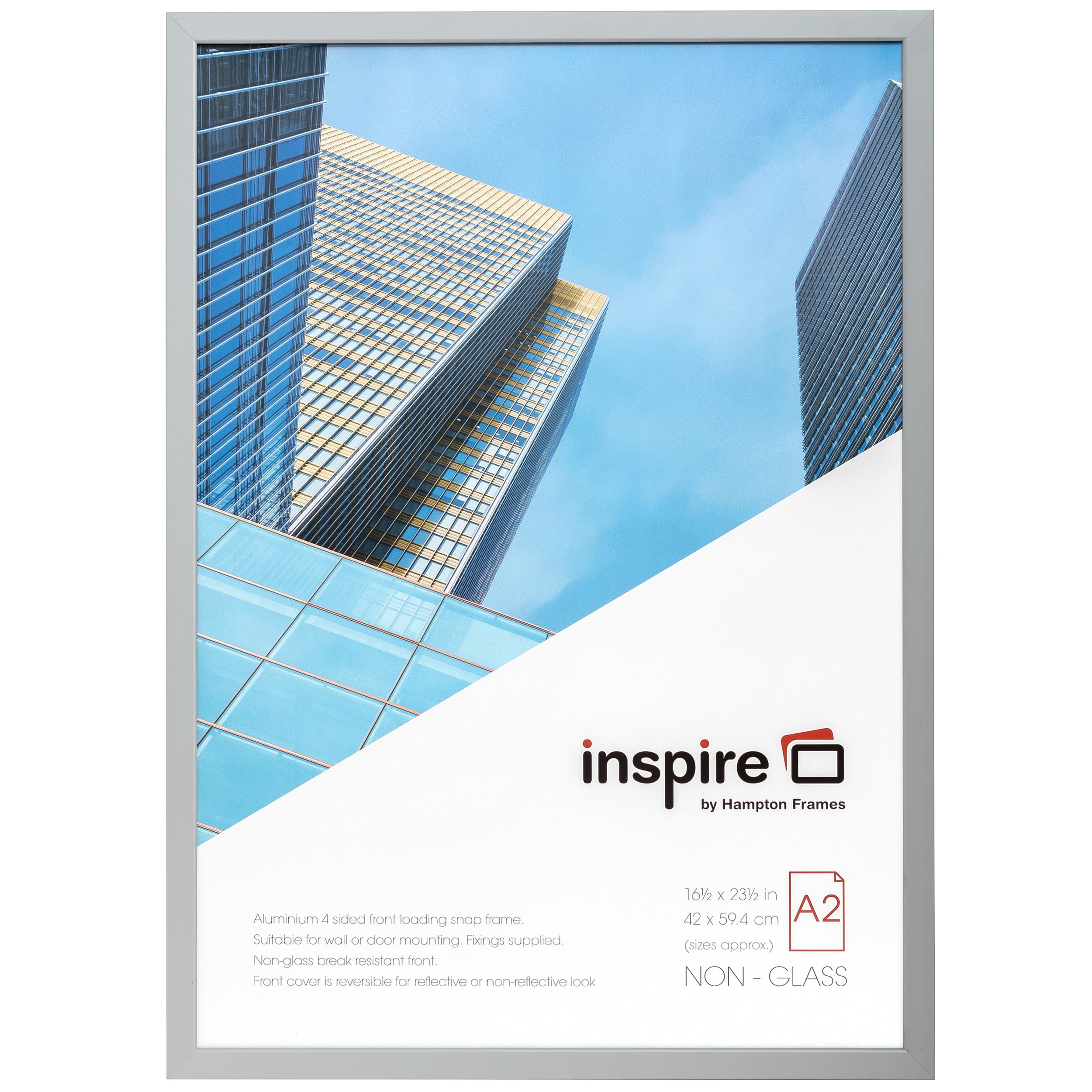 Inspire by Hampton Secure It A2 (42x59cm) Pack of 1 Silver Lockable Display Frame Acrylic (Non Glass) Front IBH-PASFA2B-1PK